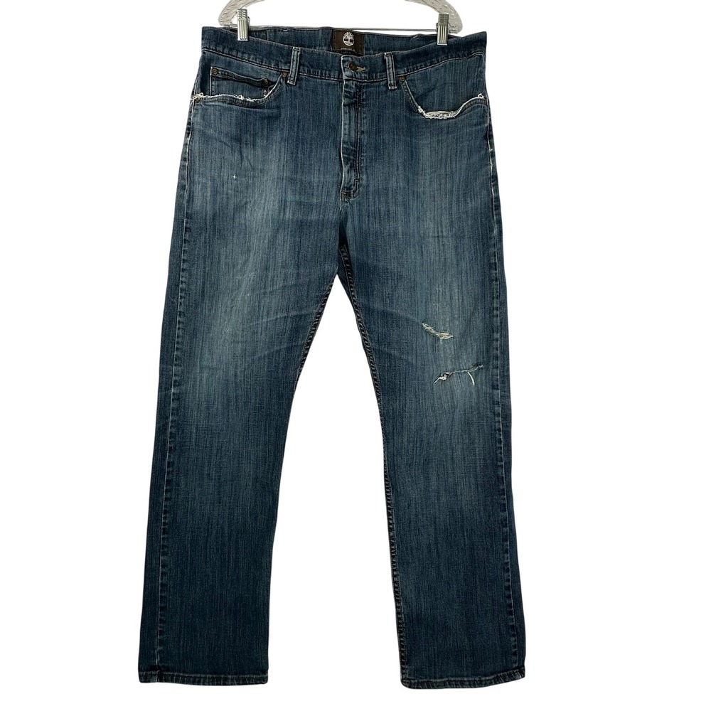 Timberland Mens Straight Leg Distressed Denim Jeans Blue 40x32